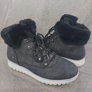 London Fog Boots Womens 11 M Black Wayfarer Faux Fur Winter Shoes